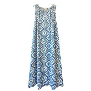 Mod Blue Geometric Denim Maxi Dress
